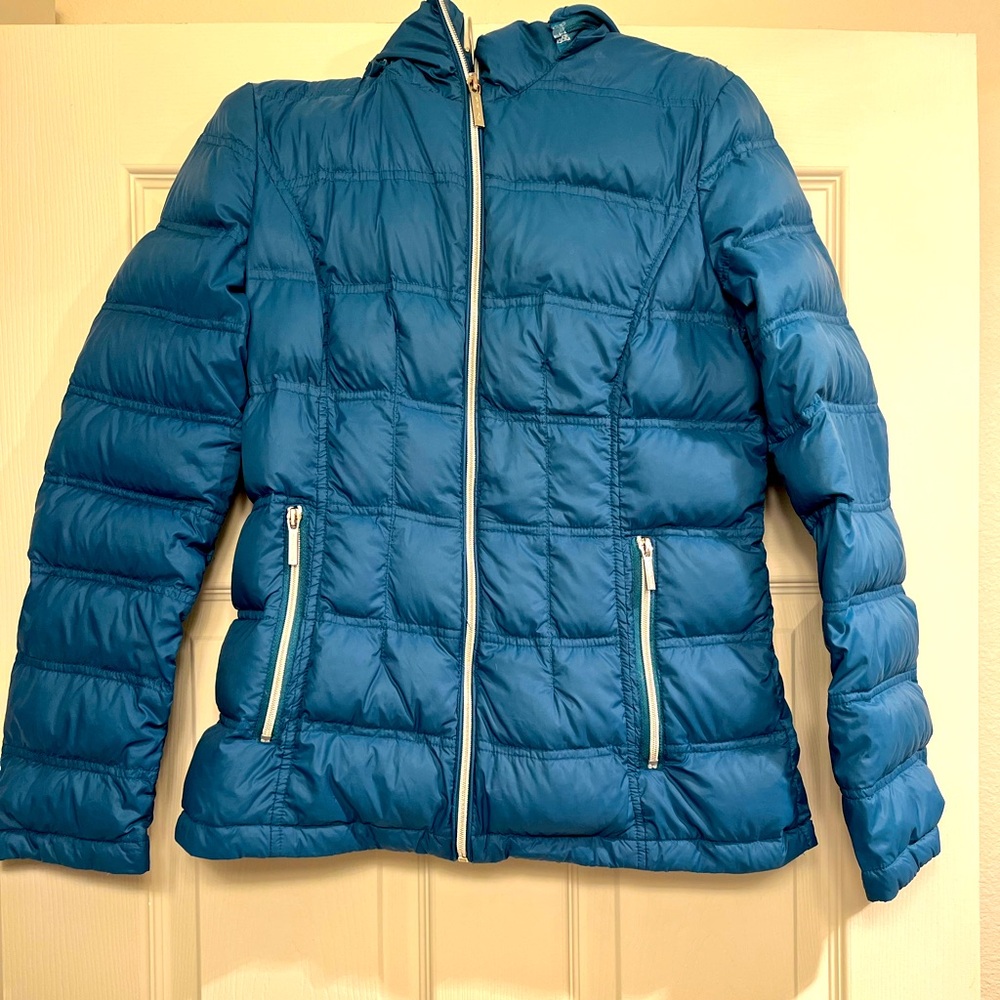 MICHAEL KORS down filled puffer jacket teal womens XS with detachable hood